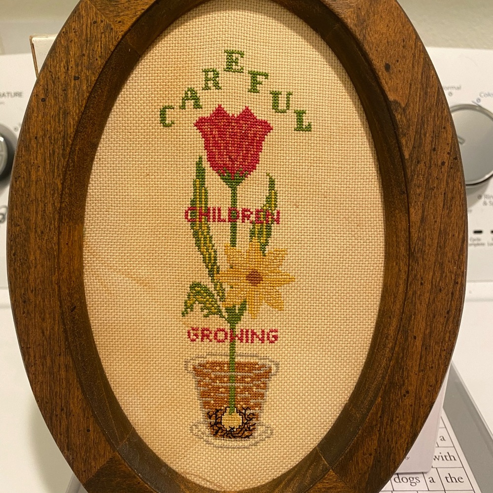 Vintage Floral Embroidery Wall Art Granny Chic